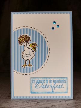 Grußkarte Osterfest Huhn blau handgemacht